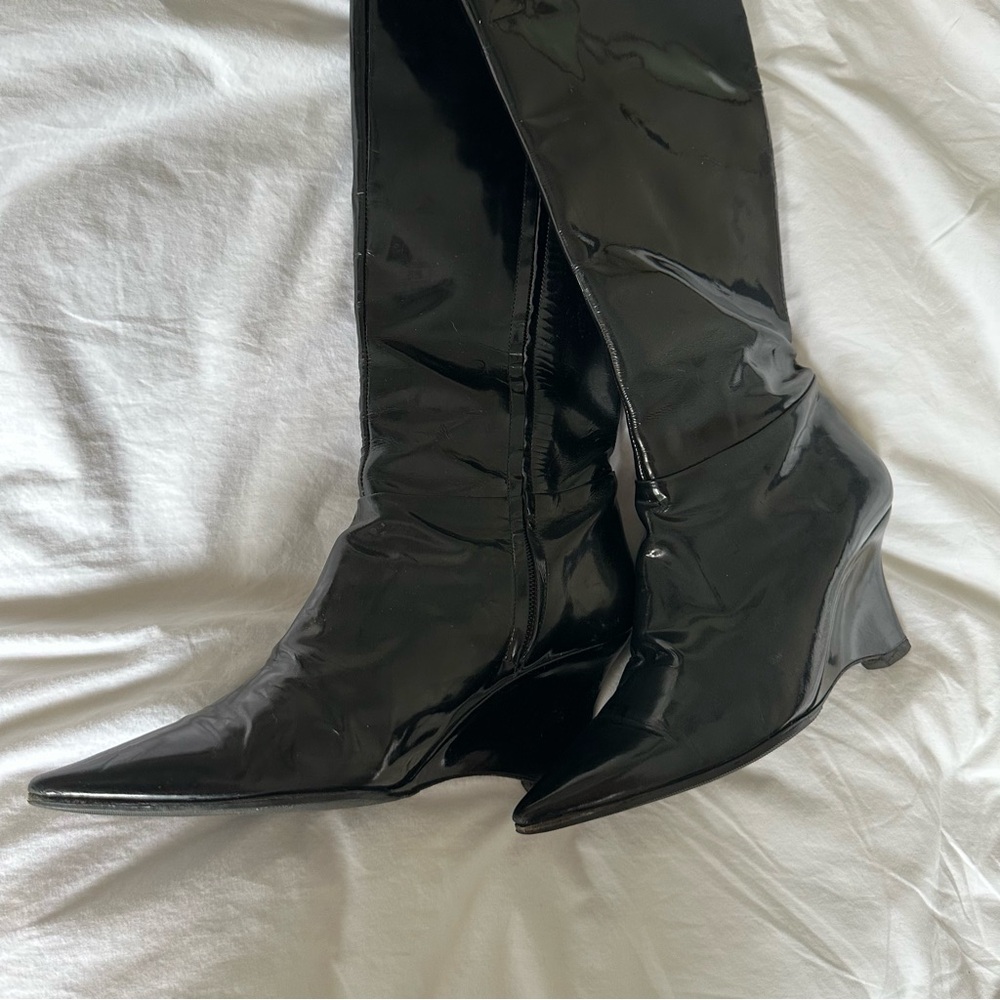 Patent Leather Pointed Toe Valentino Boots